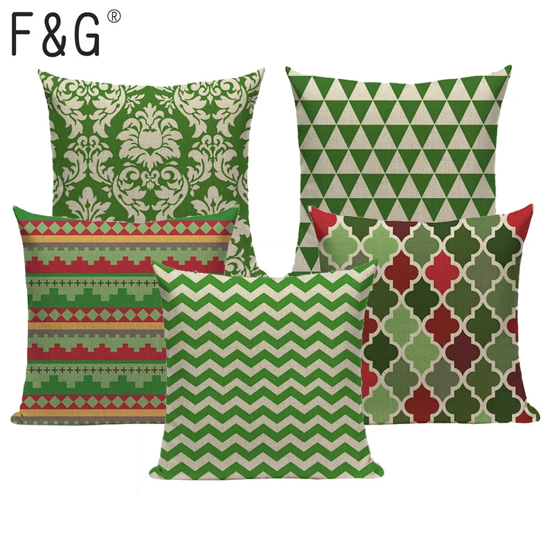 Шеврон синего цвета из хлопка льна в виде геометрических фигур Декор диванные