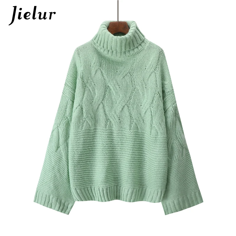 Jielur 4 Solid Color Turtleneck Sweater 2018 Autumn Winter Purple Pink Chic Pull Femme Korean Loose Women Sweaters and Pullovers |