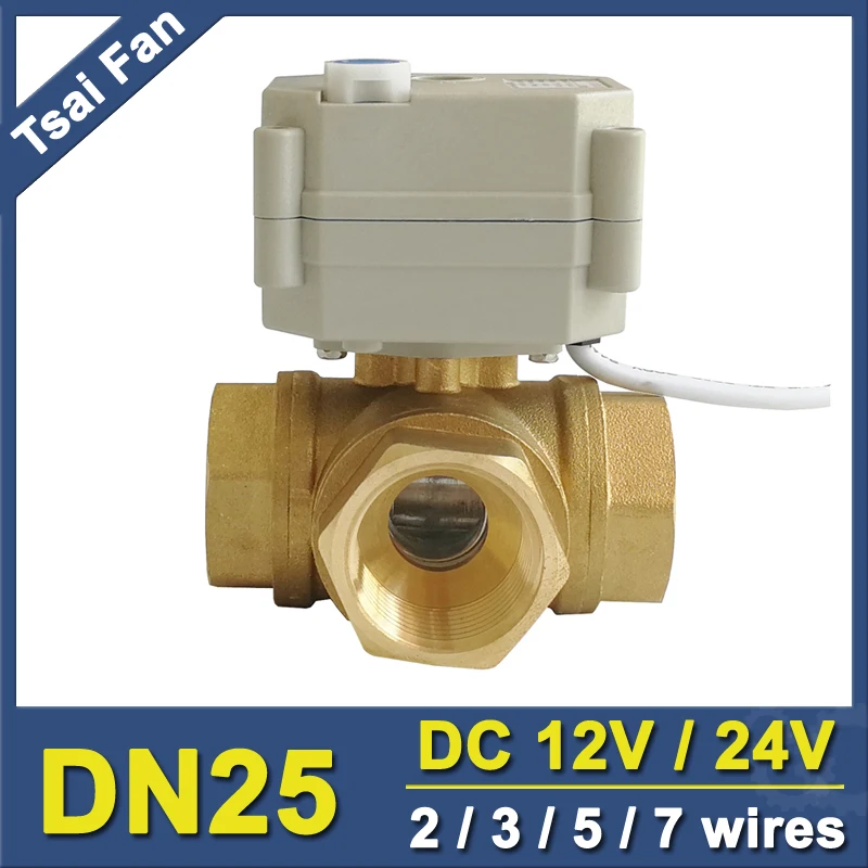 TF25 BH3 B латунь 1 ''DN25 3 Way T/L тип горизонтальный привод шаровой клапан DC12V DC24V 2/5/7