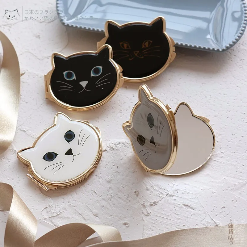 Компактное зеркало для макияжа с милым котом карманное косметическое ручное