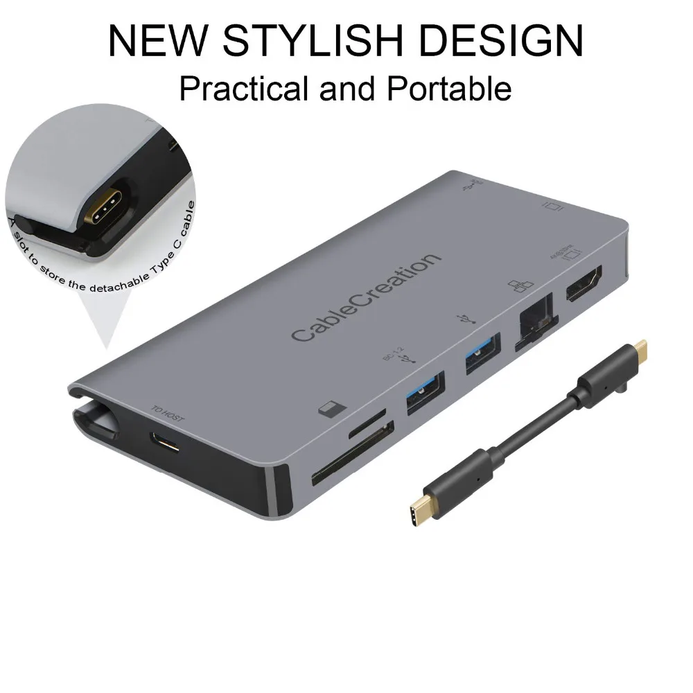 USB C многопортовый адаптер CableCreation Type к HDMI 4K + VGA 3 0 Gigabit Ethernet SD/Micro SD Data или PD зарядная
