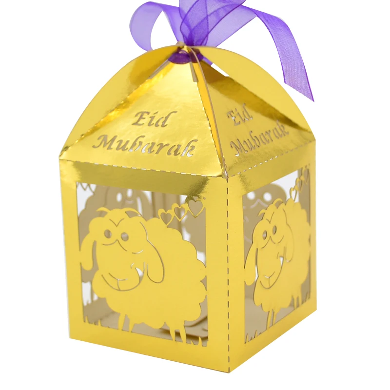 

new arrival sheep carved pattern lovely laser cut Eid Mubarak favor gift boxes with free ribbons
