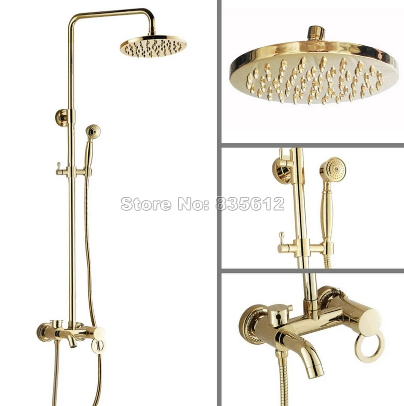 

Wall Mounted Bathroom Gold Color Brass Single Handle Bathtub Mixer Tap Rain Shower Faucet Set with Handheld Shower Head Wgf402