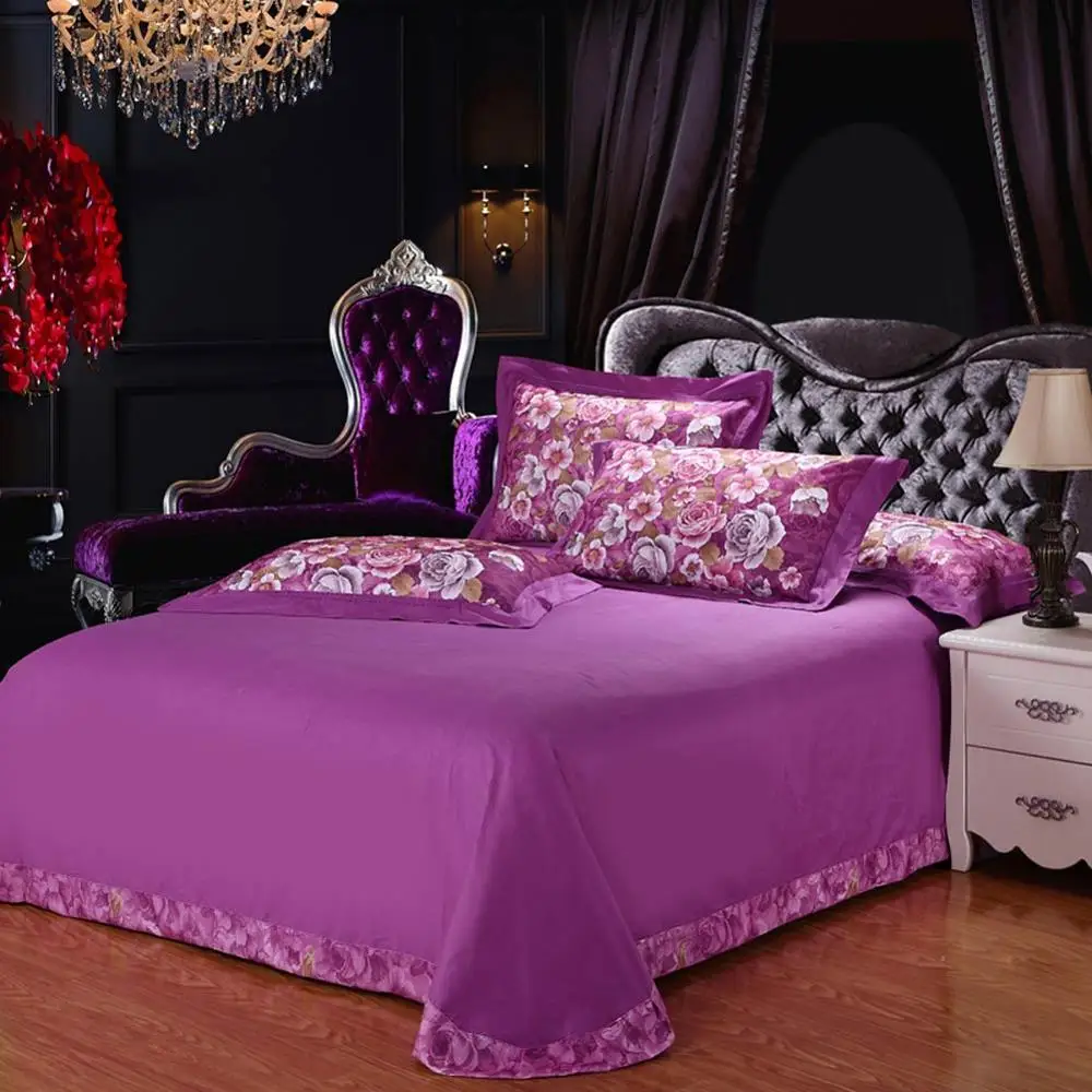 2019 Модные фиолетовые цветы жаккардовые шелковые хлопковые постельное белье