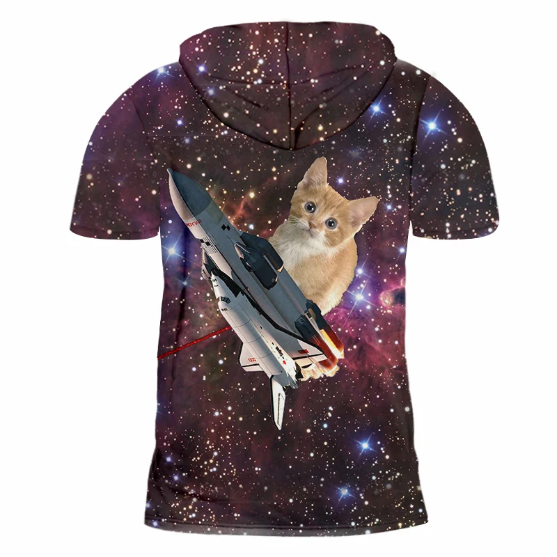 Футболка OGKB мужская с капюшоном Повседневная рубашка 3D принтом Galaxy Space Cat