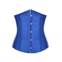 women waist trainer corsets short torso satin underbust corset body slimming shaper belt sexy lace up bustier corsets top blue