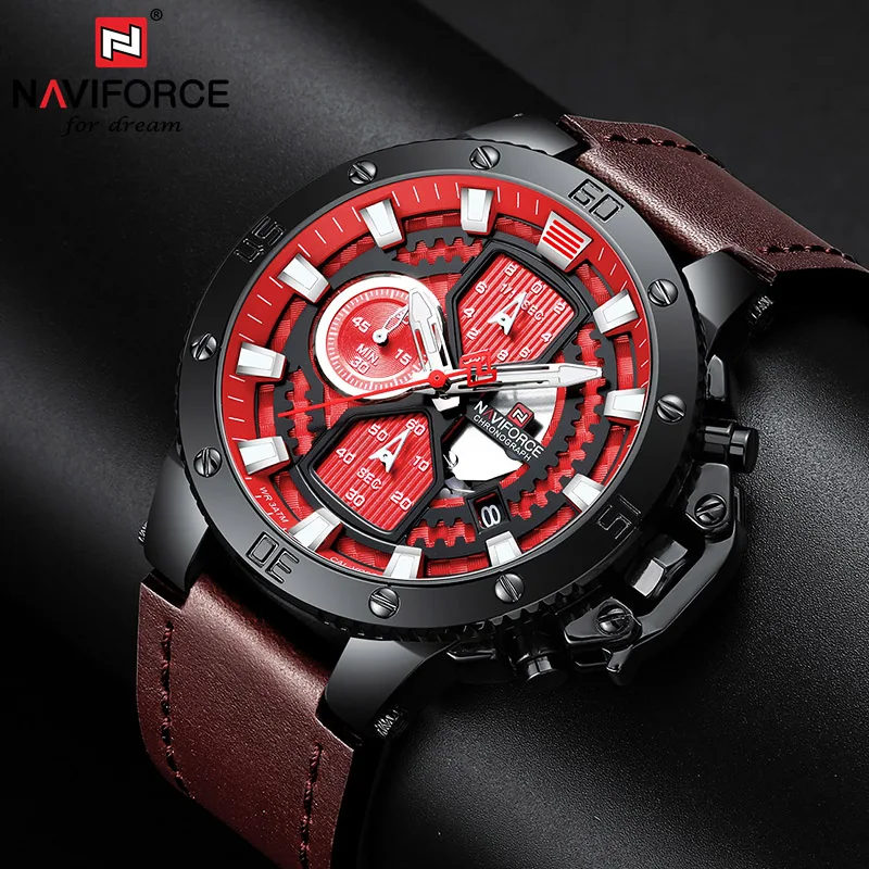 NAVIFORCE мужские s часы Красные большие Мужские Роскошные наручные с хронографом 2019