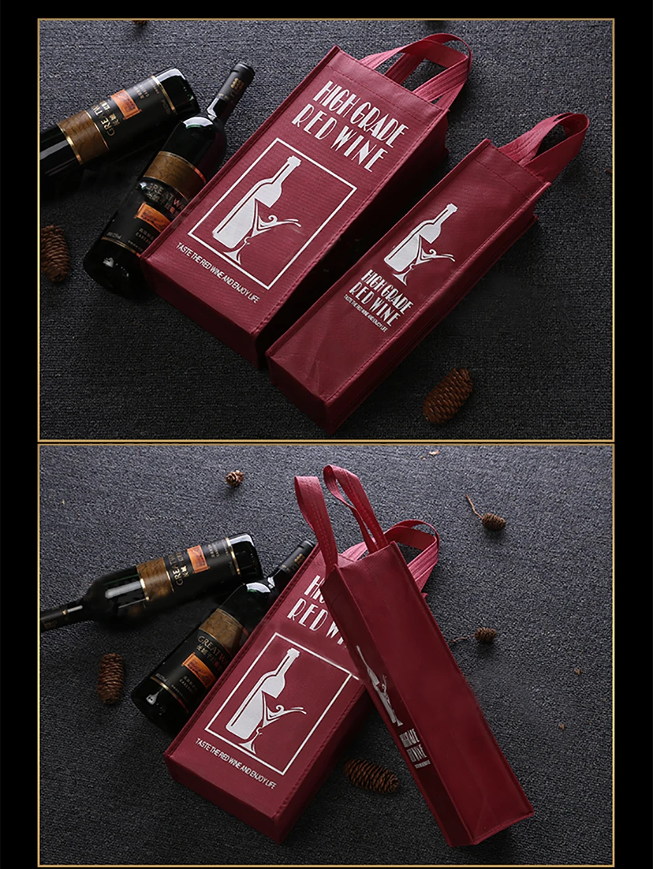 Вино эко Extile нетканый мешок ручка 2 бутылки 4 одиночный двойной сложенный красный черный посылка StorageGift шаблон печать на заказ Tote