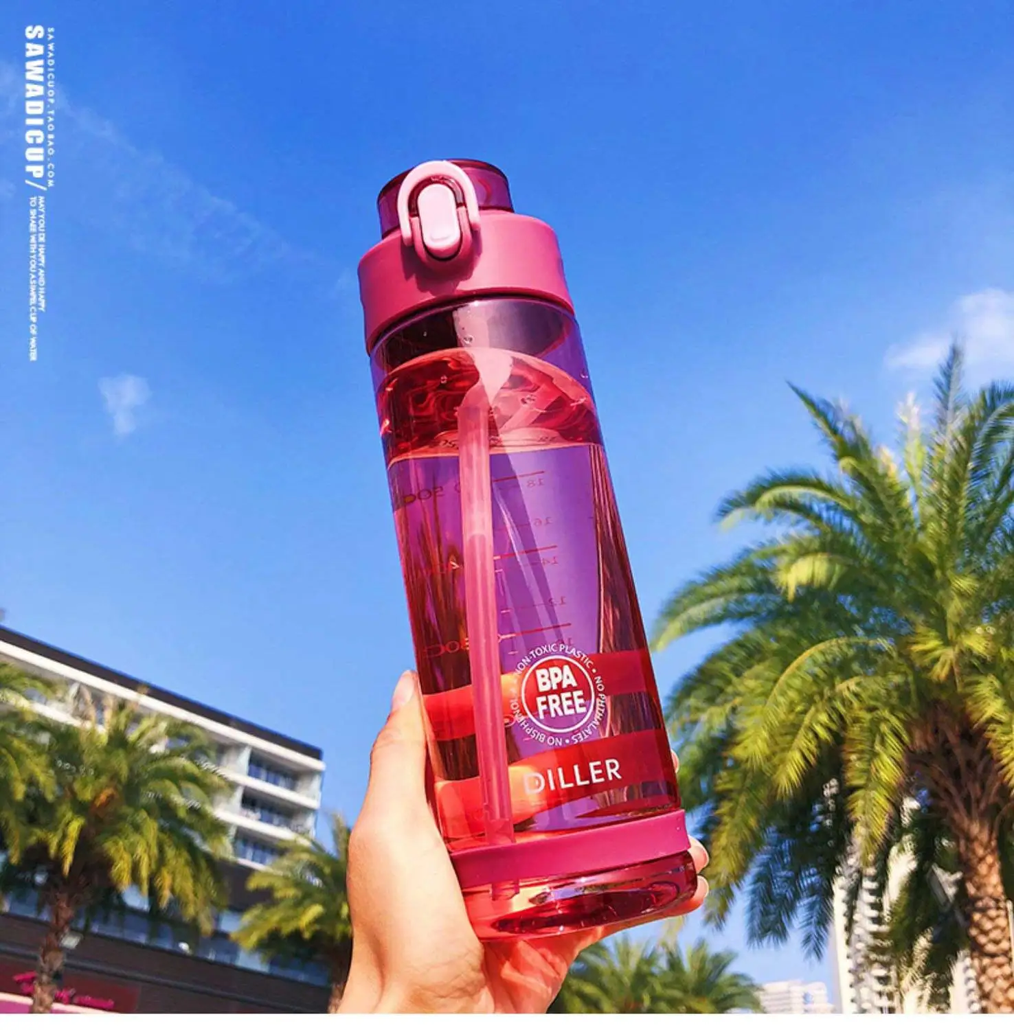 red 750ml Новая тритановая бутылка для воды с соломинкой 550 мл/750 мл, пластиковая бутылка для спорта, фитнеса, тренажерного зала, без бисфенола, для детей, портативные бутылки для напитков - Цвет: red 750ml