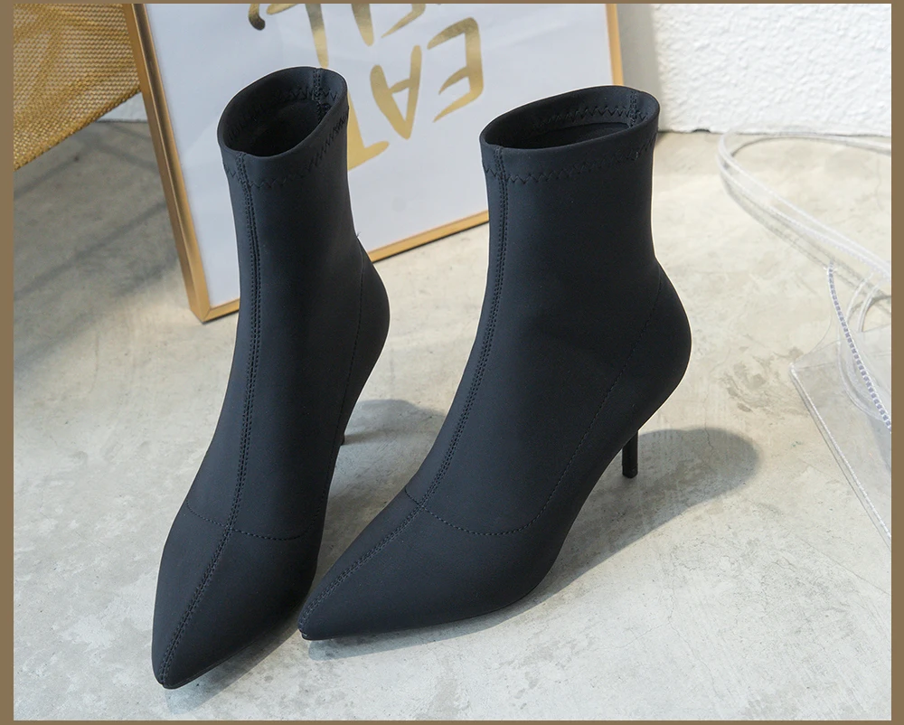 SOPHITINA Sexy Pointed Toe Boots Fashion High Quality Silk Thin Heels Solid Women's Shoes New Hot Sale Unique Ankle Boots MO238