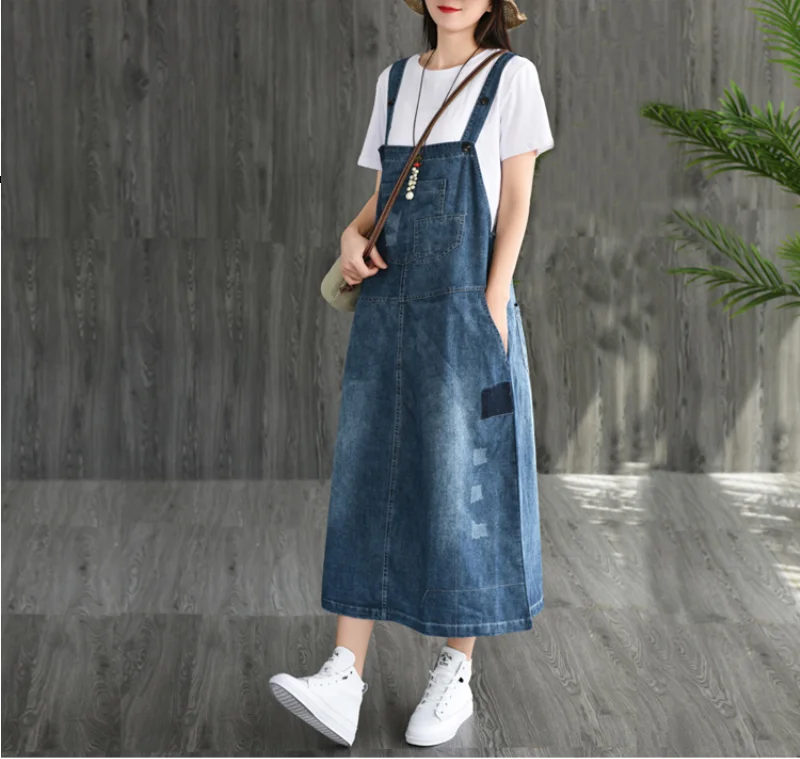 Летнее платье модное женское свободное джинсовое большого размера новое