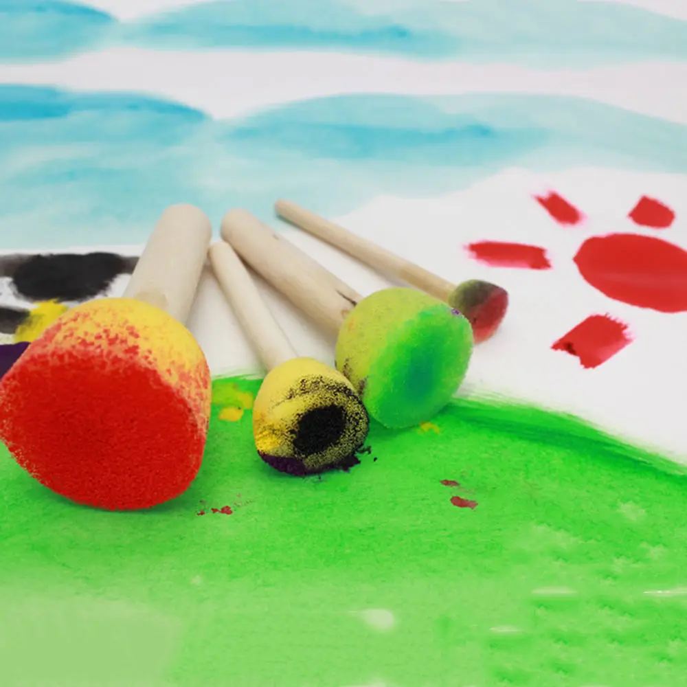 4 шт. губка желтая краска кисть с деревянной ручкой рисующего граффити Дети DIY