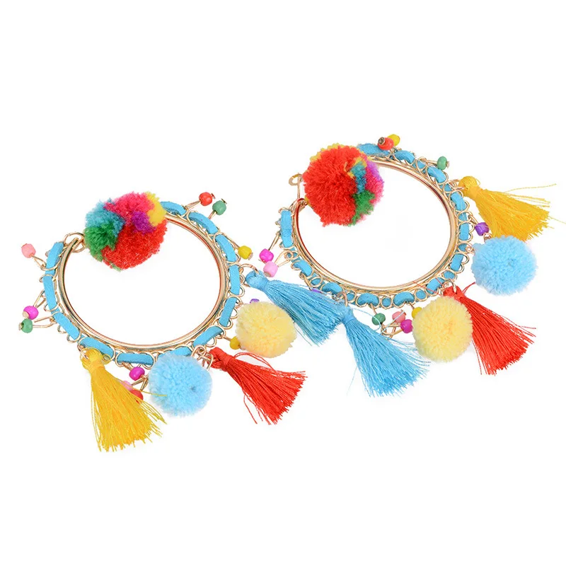 pom tassel earrings for women ethnic dangle fashion jewelry boucle d'oreille ethnique vintage statement | Украшения и