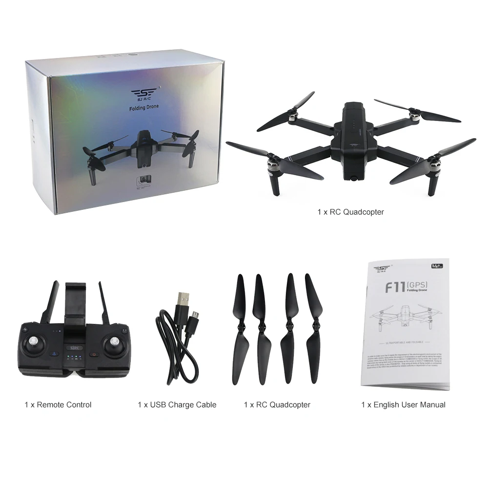 Квадрокоптер SJRC F11 Радиоуправляемый с GPS Wi Fi FPV 25 минут полета бесщеточный для