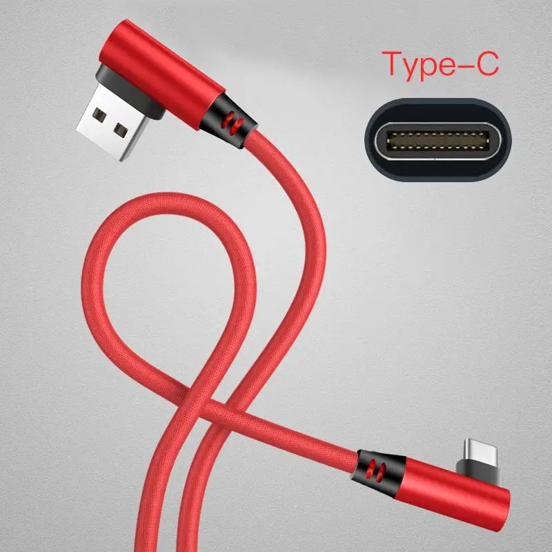 TypeC Red Micro usb type C кабель 90 градусов локоть нейлоновый Плетеный 1 м/2 м Быстрая зарядка кабель для передачи данных для samsung/sony/Xiaomi Android телефон - Цвет: TypeC Red