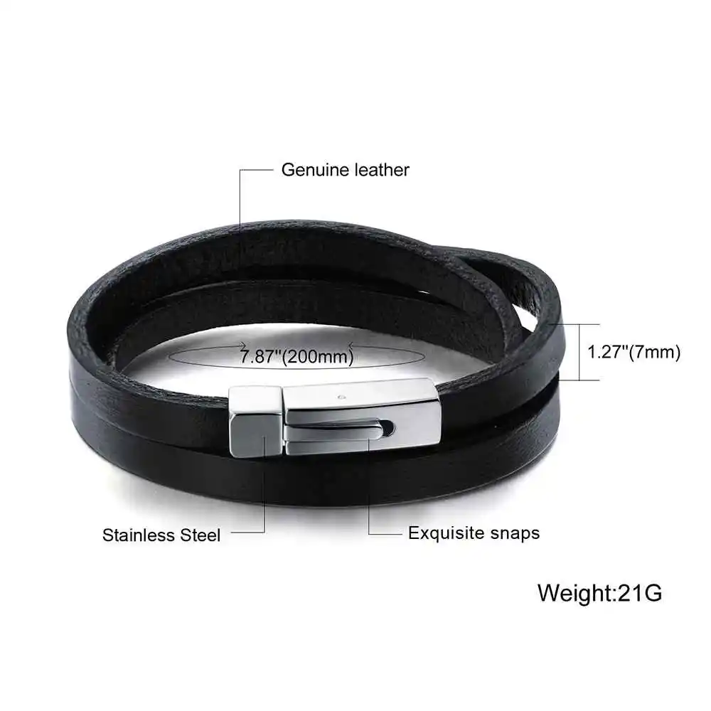 Wholesale Genuine Leather Fashion Men Bracelet Accessorise 200mm Stainless Steel Bracelets &amp Bangles Jewelry (JewelOra BA101937) |
