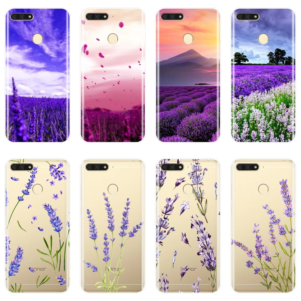 Чехол для телефона из силикона huawei Y3 Y5 Y6 Y7 2017 II Pro с фиолетовыми цветами и мягкий