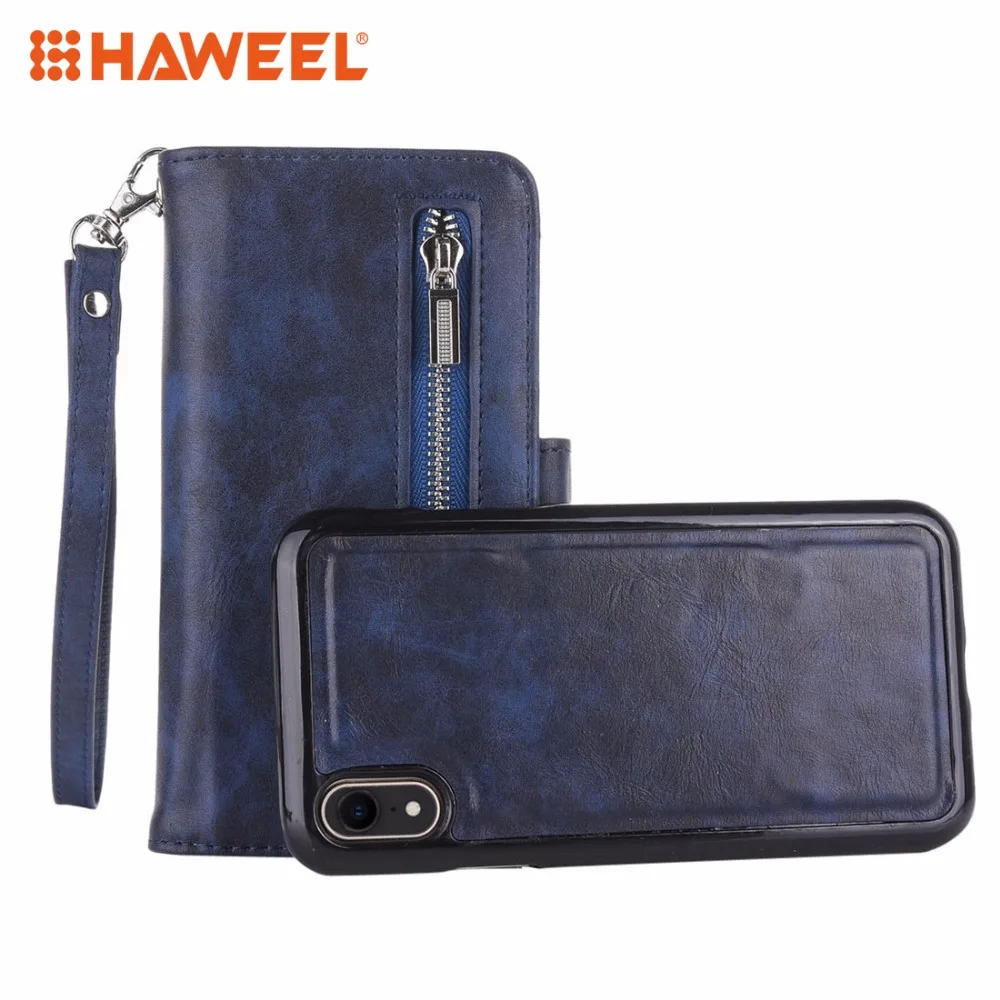 

HAWEEL 2 in 1 Zipper Pattern PU+ TPU Leather Case with Card Slot & Wallet & Photo Frame For iPhone XR 6.1 inch