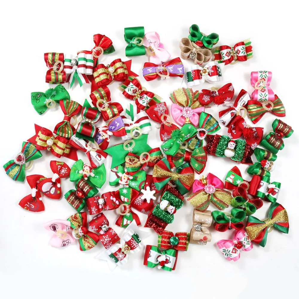 50pcs/lot Christmas Pet Dog Puppy Cat Hair Bows Dog Hair Accessories Grooming Bows Pet Supplies