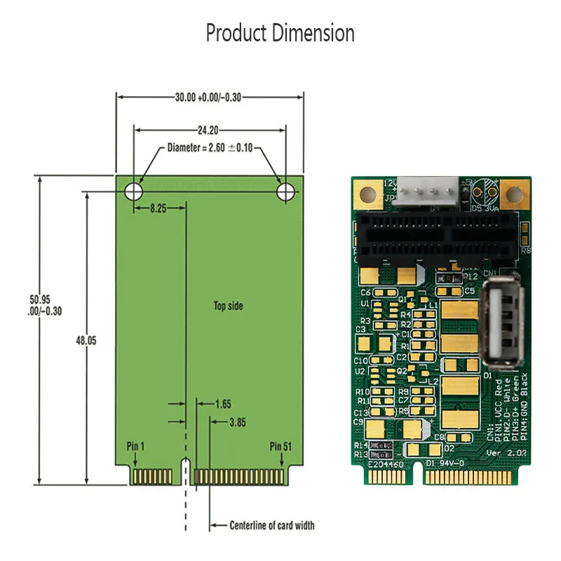 H1111Z Mini PCI E для Express 1X с адаптером USB Riser Card 4Pin вход питания Поддержка передачи