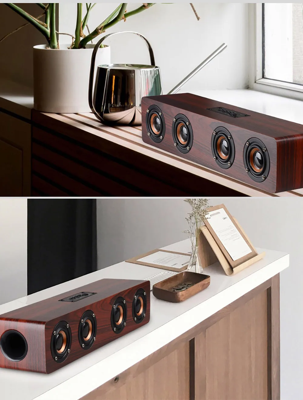 FDGAO деревянный стерео сабвуфер Bluetooth динамик Hifi портативный беспроводной TF FM Саундбар бас музыкальный звуковой ящик Громкий динамик для телефонов