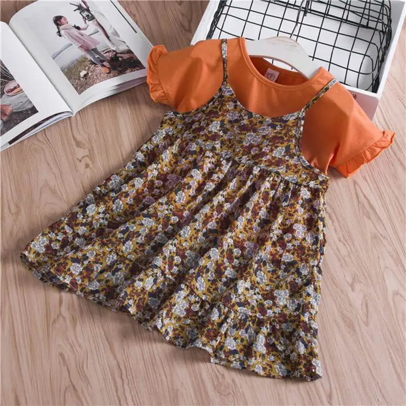 Princess dress Kids Baby Girls clothes set Summer short-sleeved T-shirt + floral halter Two piece children's suit | Детская одежда