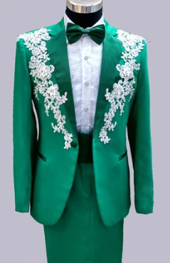 green 2 Пиджак+ брюки) мужские костюмы, красный, белый, черный, розовый, красный, зеленый Свадебный костюм жениха, Мужская официальная одежда, облегающие костюмы, одежда с цветами, вечерние - Цвет: green 2