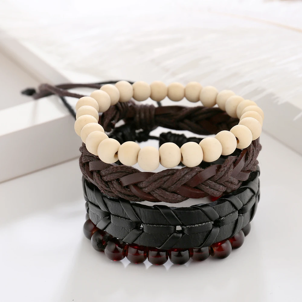 Meyfflin DIY Многослойные Кожаные Подвески мужской браслет модные деревянные бусы