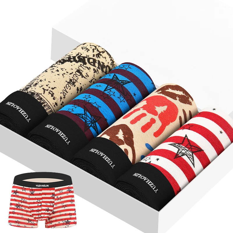4pcs/lot Men Underwear Boxer Men Modal Comfort Calzoncillos Breathable Shorts Boxer Hombre Pants Underpants Vetement Homme - Цвет: Red Star Stripe