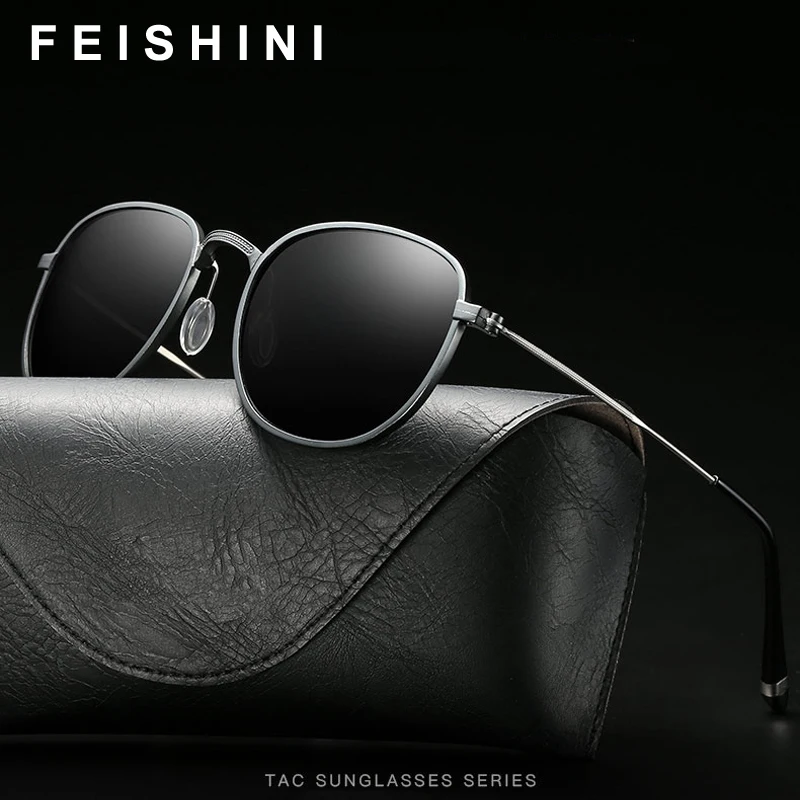 

FEISHINI Oval Brand Designer Fashion Unisex Sun Glasses Polarized Coating Aluminum Sunglasses Men Round Male Eyewear For Women