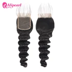 Бразильские человеческие волосы AliPearl, свободные, с глубокой застежкой на шнуровке, 4x4, с бесплатной частью, с детскими волосами, 8-20 дюймов, натуральный цвет, волосы 1b Remy