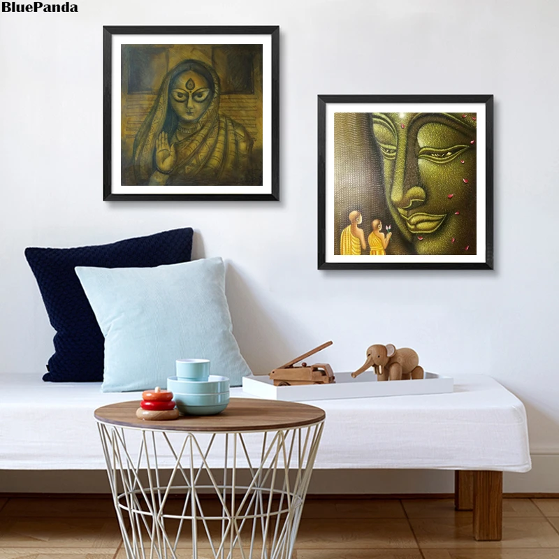 Христианский крест холст Будда оранжево-красная картина маслом плакат стеновое