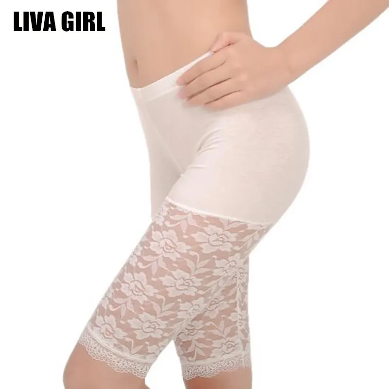 Liva Girl Trendy Fashion Cool Sexy Modal Lace Patchwork Shorts Underweaar Women Safety Short Pants Casual Plus Size Solid Color