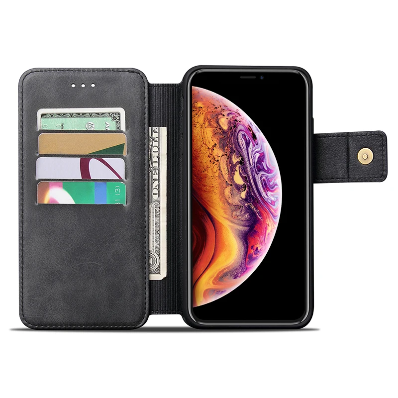 Винтажный кожаный чехол для iPhone X XR XS Max откидной Чехол кошелек карт магнитный