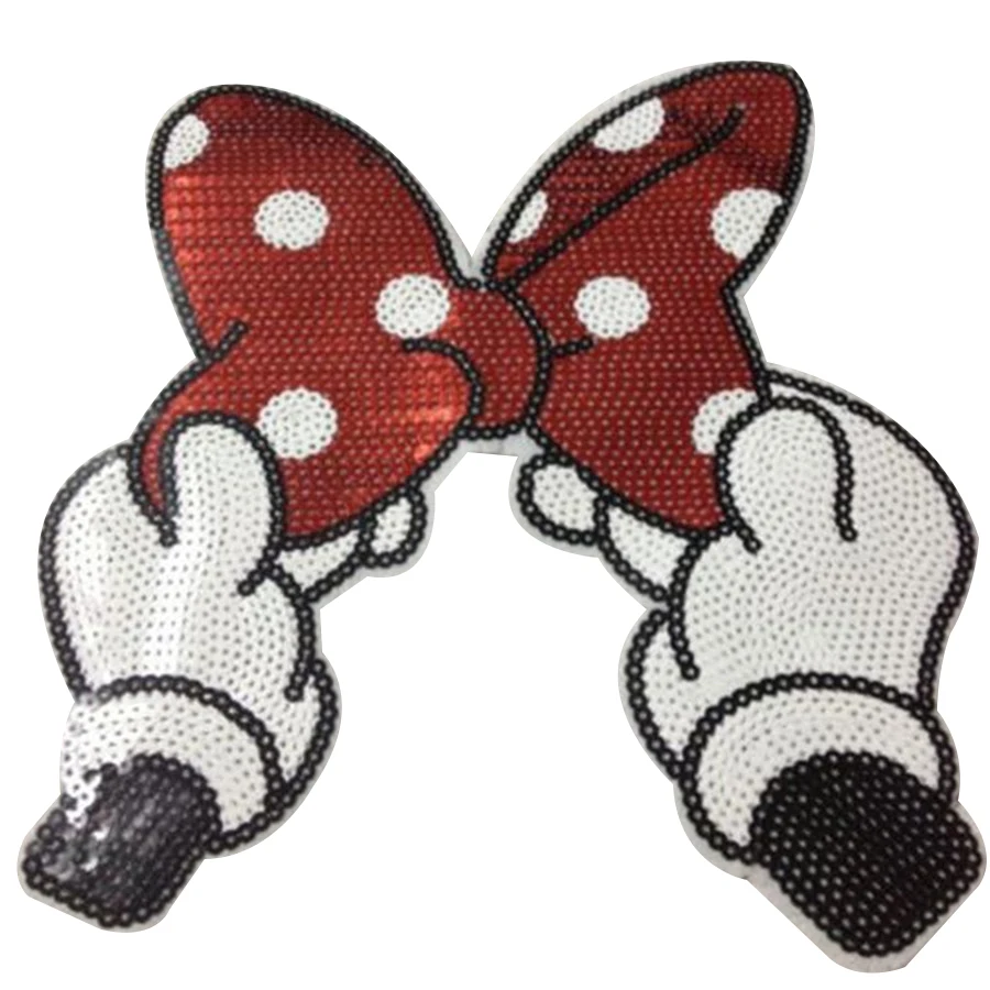 Iron on patches for clothing 25cm Dot Bow Red Sequined Fabric Sequins Strange things T shirt Women Patch Clothes Stickers | Дом и сад