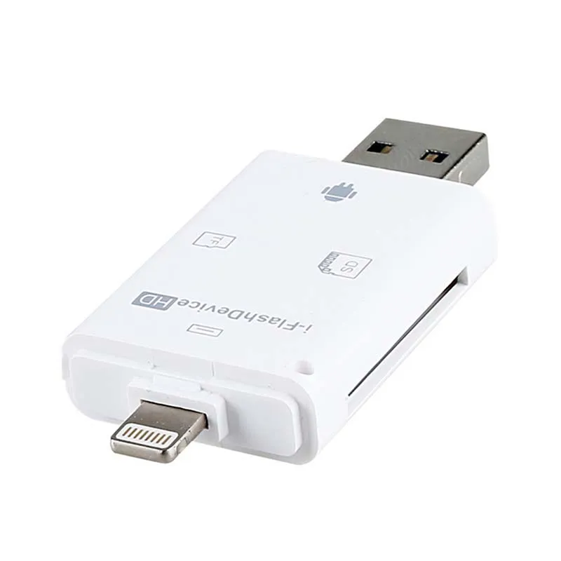Белый Практичный портативный считыватель карт IPad4/5 TF/SD карты многофункциональный практичный, высококачественный кард-ридер для iPhone 8-PIN портам - Цвет: Белый