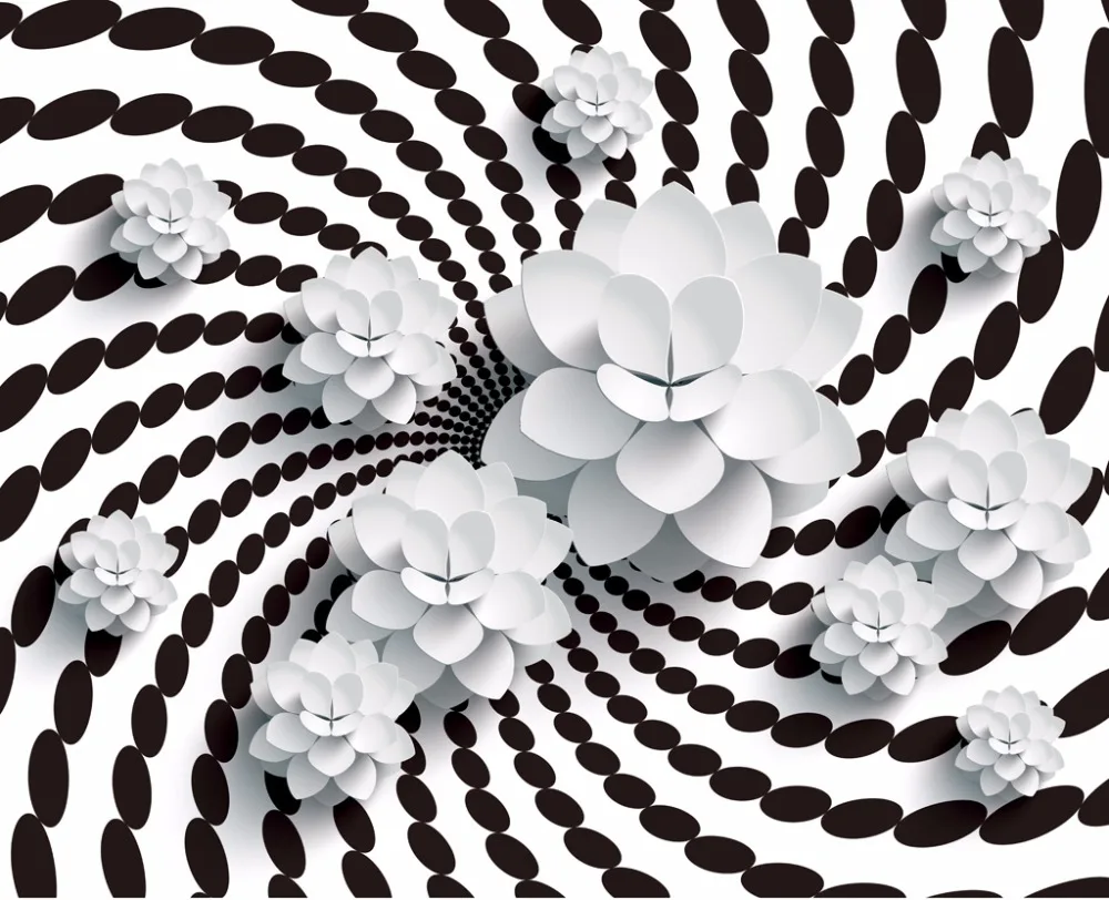 3D Curtain Printed White Flowers Swirl Black Spots Bathroom Shower Custom Any Size Blackout | Дом и сад