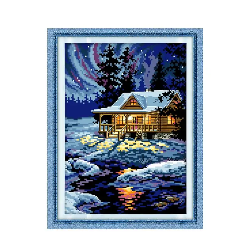 Joy Sunday 11CT 14CT Counting Sewing Hands DMC Embroidery Line Mesh Cotton Embroidered Cross Stitch Set Arctic Night Snow View | Дом и сад