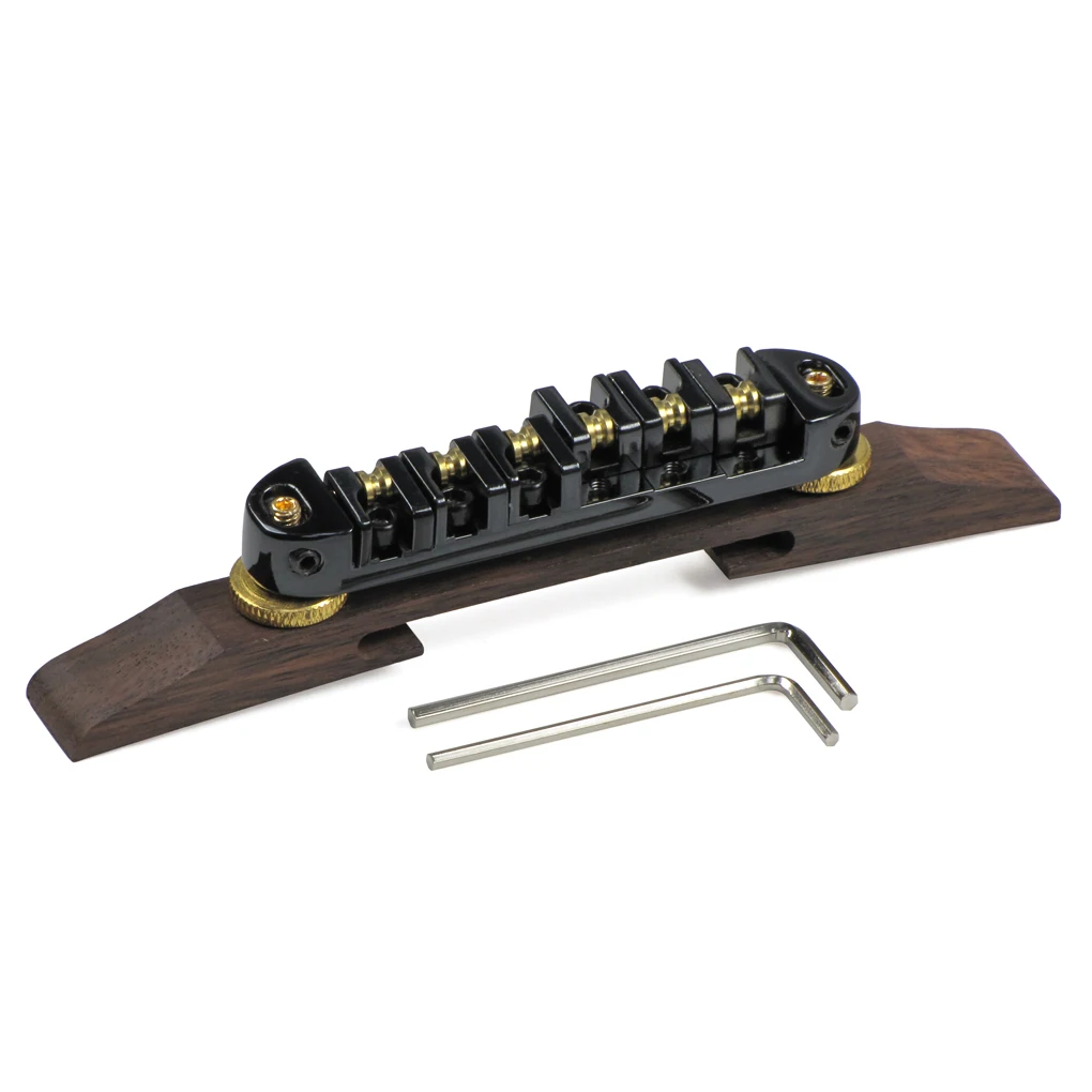 New Set of Black Roller Saddles Guitar Bridge Rosewood Base &amp Tailpiece For Archtop Jazz Parts Replacement | Спорт и развлечения