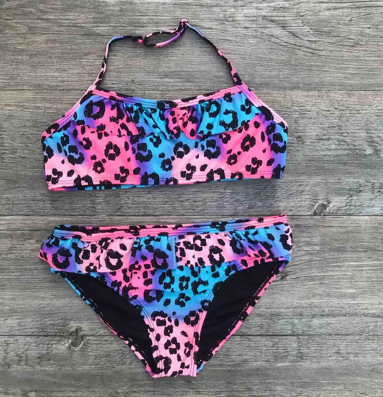 leopard Купальные костюмы из двух предметов для девочек комплект бикини с цветочным принтом для девочек, купальный костюм детская одежда для купания детский купальный костюм Пляжная одежда для девочек - Цвет: leopard
