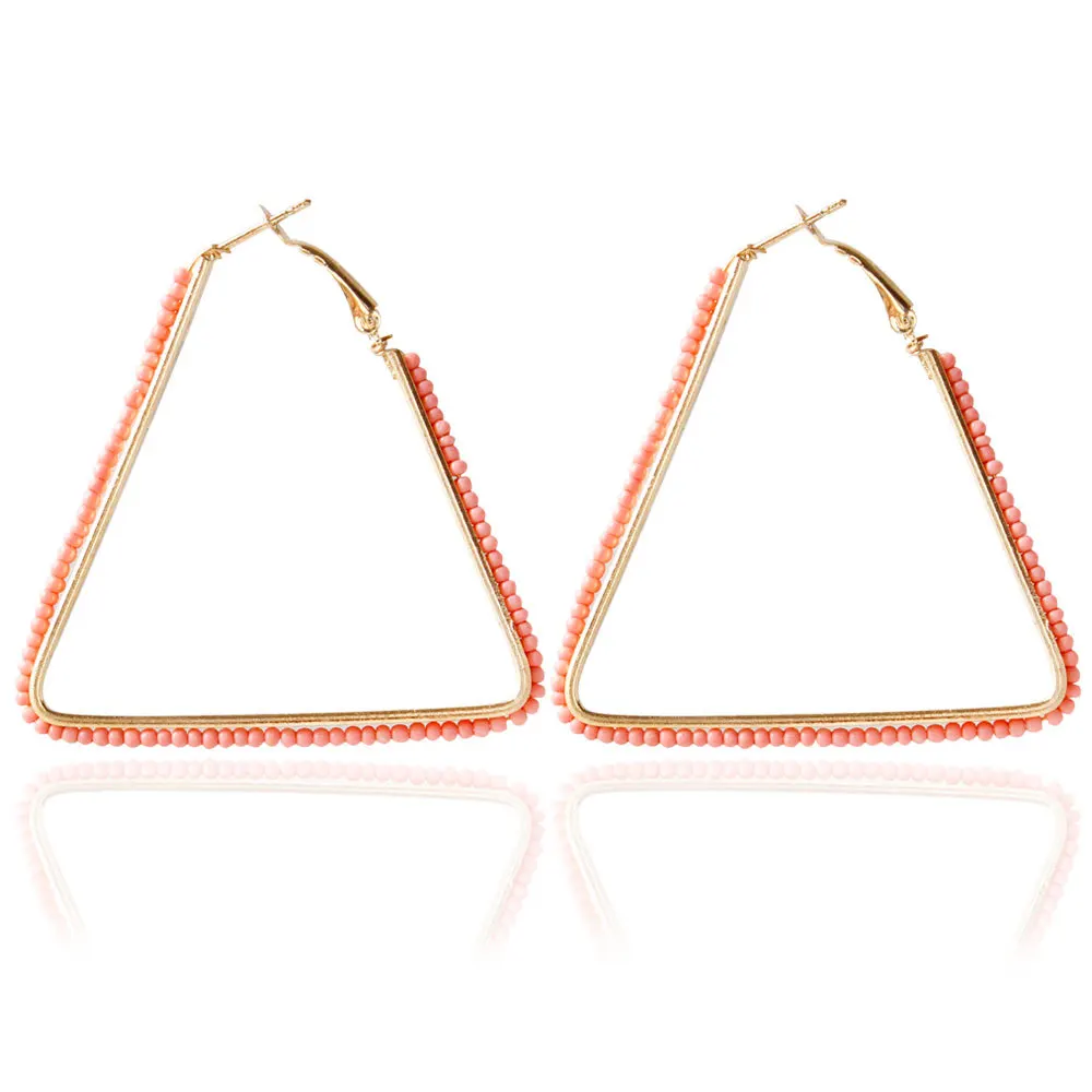 Bohemian Hoop Earrings Fashion Triangle Women Small beads Geometric For Girls Jewelry Wedding Accessories | Украшения и