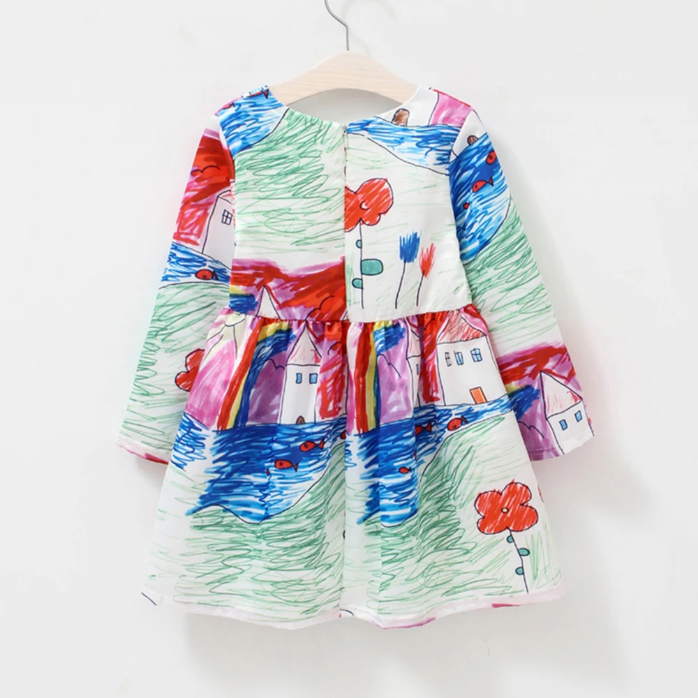 Платье для девочек с цветочным принтом Весенняя повседневная одежда маленьких