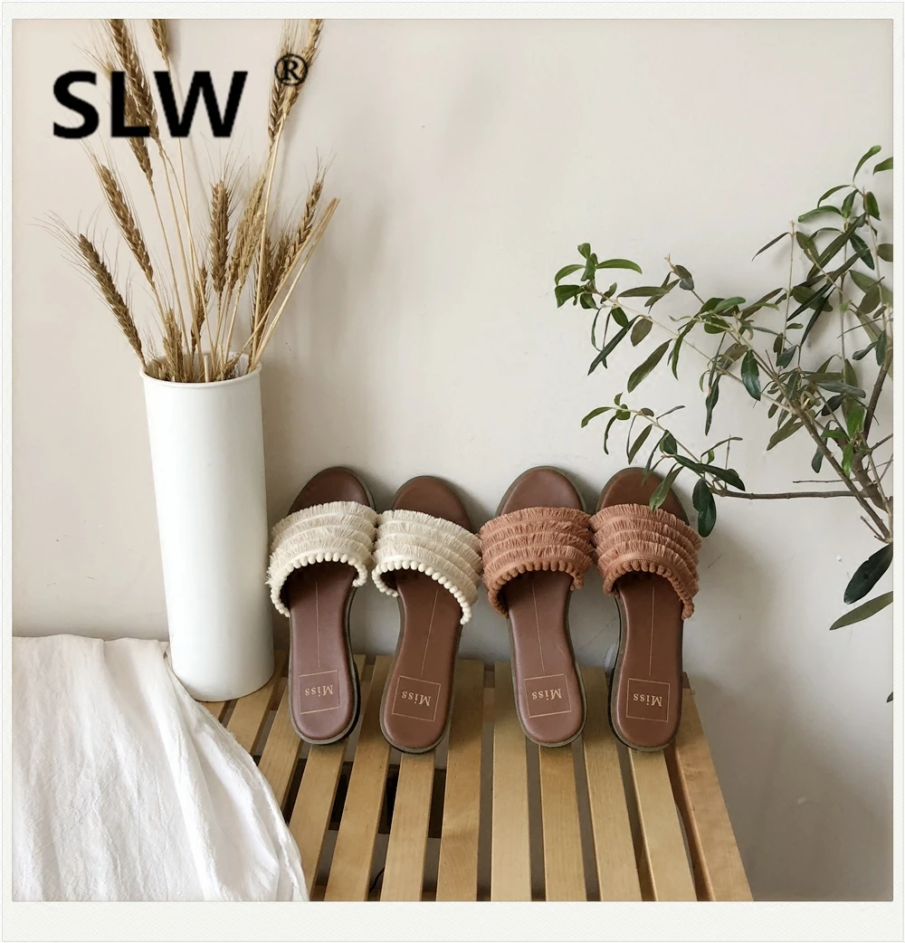 Сланцы женские с бахромой роскошные дизайнерские мягкие шлепанцы базовая ткань