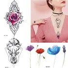 Наклейки-тату временные для женщин, Акварельные Цветы, розы, для девушек, на руку тела, макияж, водостойкие татуировки, геометрические, с оленями, искусственные тату-тростники