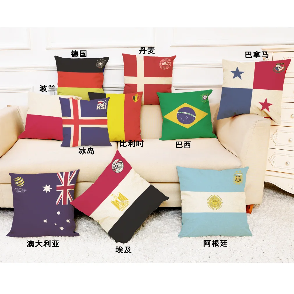 

2018 World Cup 32 strong football team logo cotton and linen pillowcase bar club sofa pillowcase gift pillow,Office plane pillow