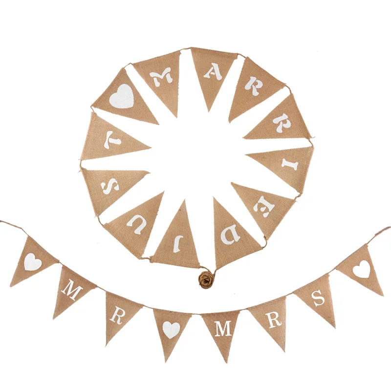 Free Ship Mr &amp Mrs Just Married Wedding Photo Props Vintage Banner Jute Burlap Bunting Rustic Garland Party Hanging Decoration | Дом и сад