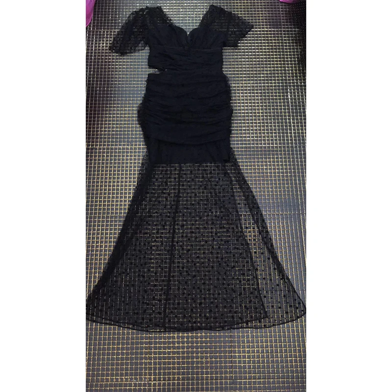 

Fashion Black Short Sleeve Long Celebrity Cocktail Party Dress High Quality Women Sexy Deep V Neck Bodycon Bandage Dress Vestido