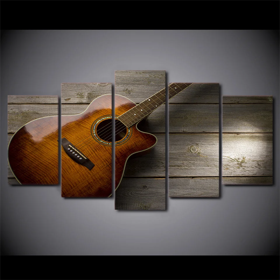 

Canvas Modern HD Home Decor Poster Wall Art 5 Panel Musical Instruments Guitar Living Room Printed Pictures Frame Painting