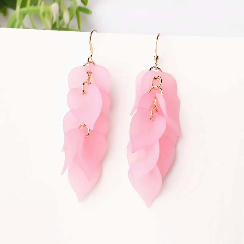 Простые розовые белые оранжевые длинные серьги с листочками для женщин