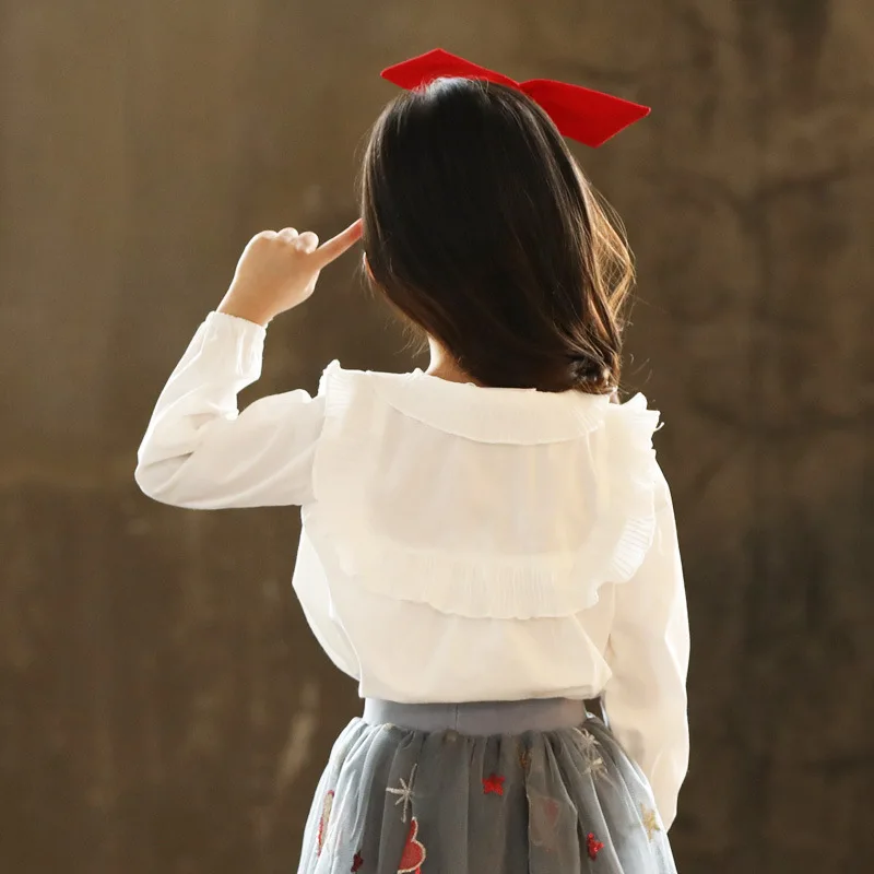 В Корейском стиле 2018 Блузка для девочек оборками Длинные рукава Детская футболка